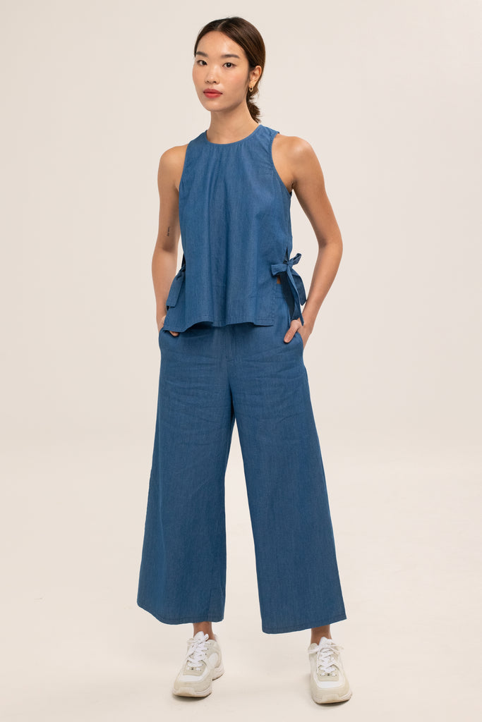 yacht 21 - skye denim top - women / ladies clothing fashion - denim , sleeveless , shirt , summer , vacation , fuss free , holiday , vacay , blue 