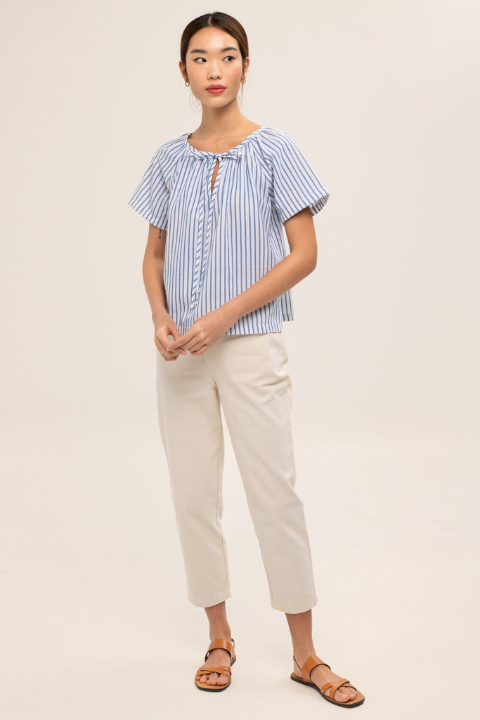 Tessa Stripe Top - yacht 21 - y21 - stripes top , loose fit  , flare , short sleeves , casual , nautical , urban resort wear , vacay , vacation , summer , holiday , staycay , staycation , low ironing , wrinkle free , wrinkle resistant , fuss free , simple , versatile , 
