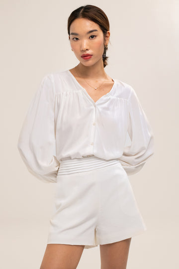 Jade Top in White - Yacht 21 - Women / Ladies Clothing Fashion - white , top , long sleeve , loose fit , v-neckline , casual , urban resort wear , work wear , vacation , vacay , holiday , fuss free