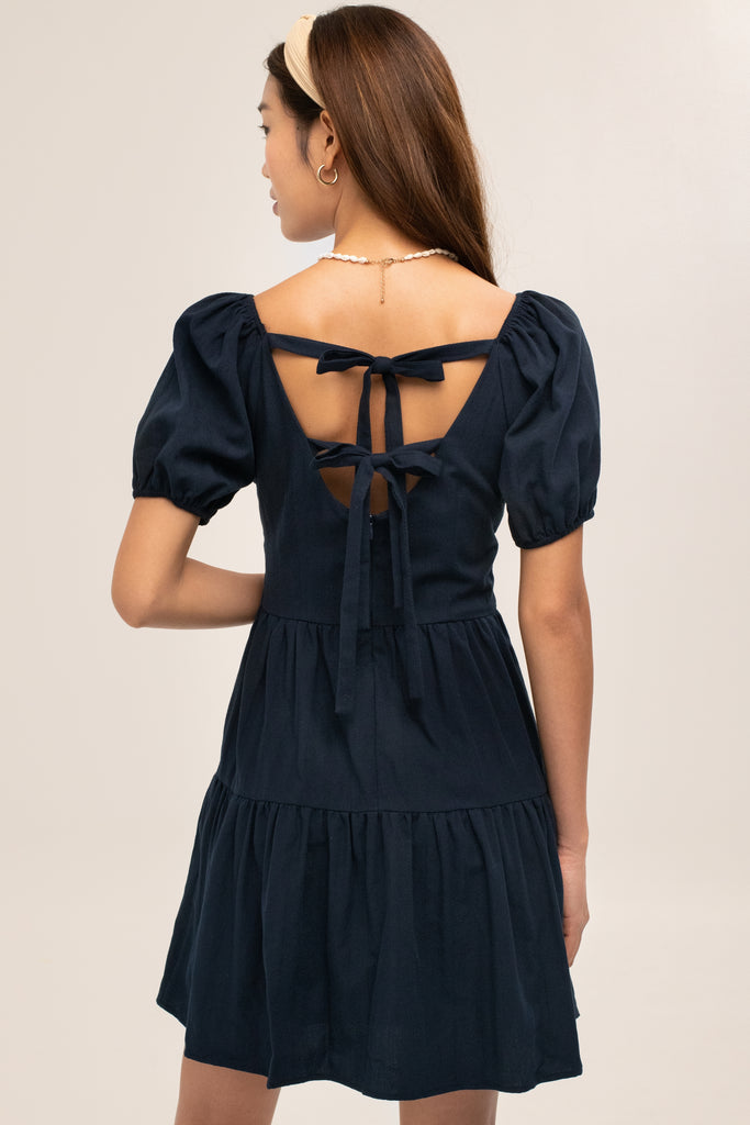 Zinnia Babydoll Dress in Blue - yacht 21 - women / ladies clothing fashion - short , mini , tiered , babydoll dress , round neck , short puffy sleeves , a-line fit , casual , summer , urban resort wear , holiday , vacay , vacation , fuss free , wrinkle free , low ironing