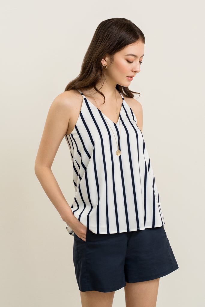 arya Printed Camisole Top - YACHT 21 - Y21 - women ladies clothing fashion - blue and white stripes , stripes , sleeveless , tank top , innerwear , casual , holiday , summer , vacay , vacation , staycay , staycation , camisole top , cami top , urban resort wear , fuss free , wrinkle free , low ironing