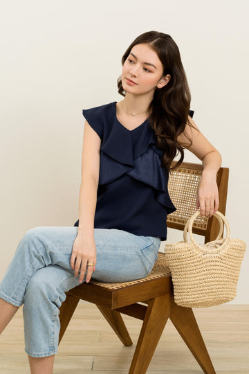 [Back in Stock] Denna Overlay Flutter Top In Blue - yacht 21 - women / ladies fashion clothing - blouse , ruffles , sleeveless , work wear , urban resort wear , casual , holiday , summer , basic , vacay , vacation 